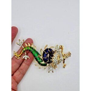 Vintage unsigned BUTLER & WILSON DRAGON BROOCH Pin Rhinestone & Enamel Beautiful